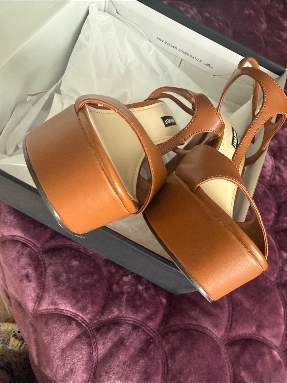 Nine West Cognac Brown Platform Block Heel Sandals - Picture 9 of 11